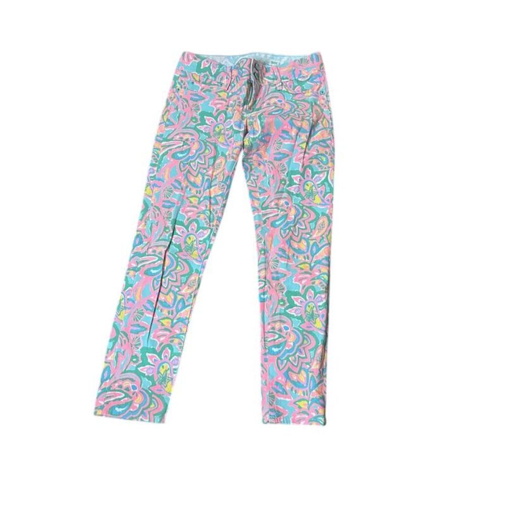 Lilly Pulitzer Worth Skinny Mini Pants Floral Paisley Print Pink Size 2